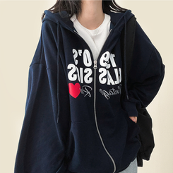 ハートレタリングフードジップアップ NAVY