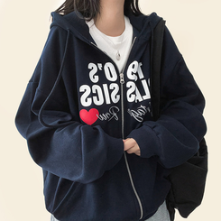 ハートレタリングフードジップアップ NAVY