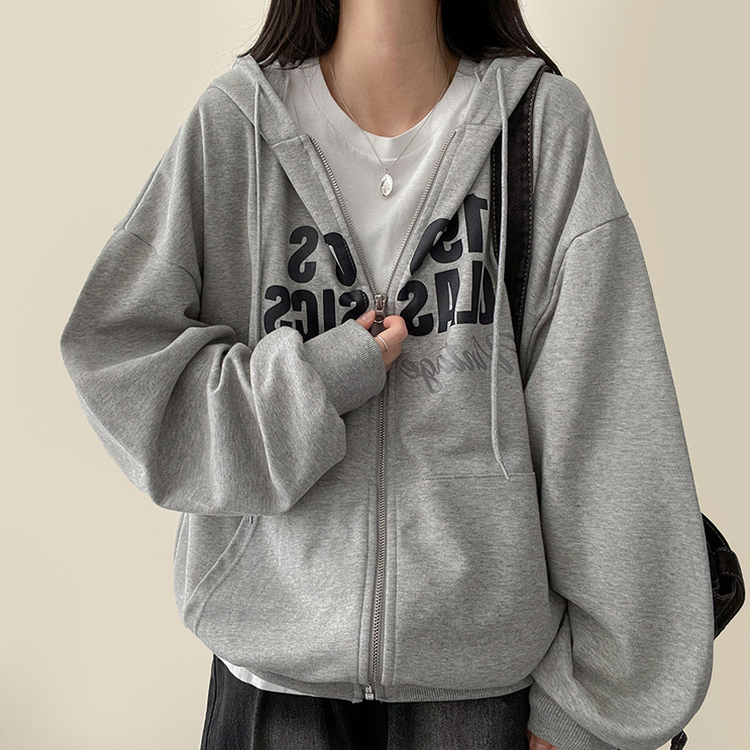 ハートレタリングフードジップアップ MELANGE