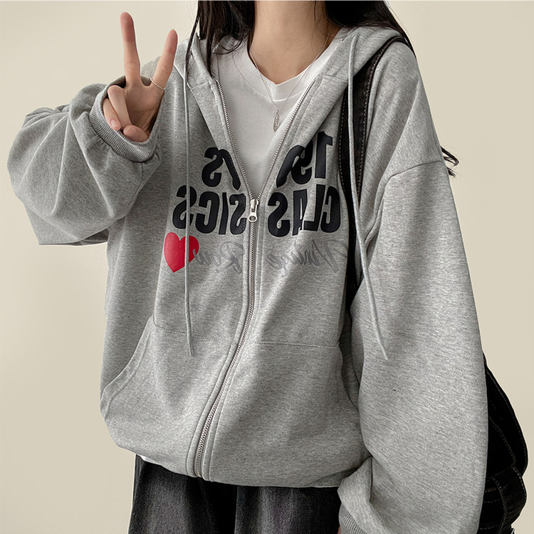 ハートレタリングフードジップアップ MELANGE