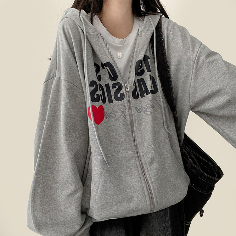 ハートレタリングフードジップアップ MELANGE