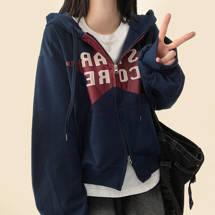 ビンテージスターフードジップアップ NAVY