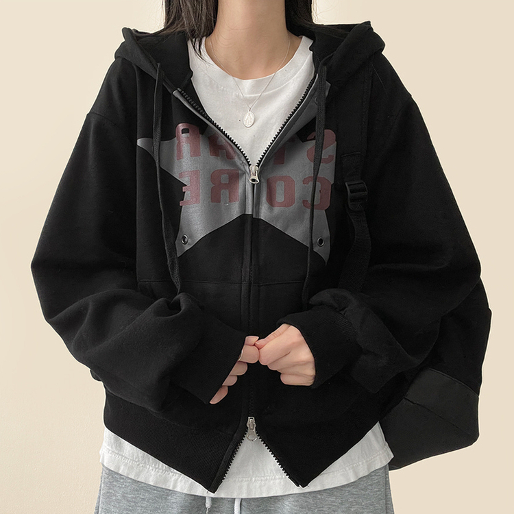 ビンテージスターフードジップアップ BLACK