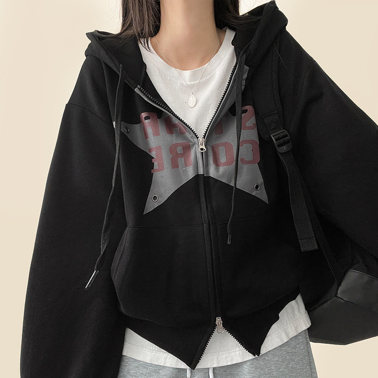 ビンテージスターフードジップアップ BLACK