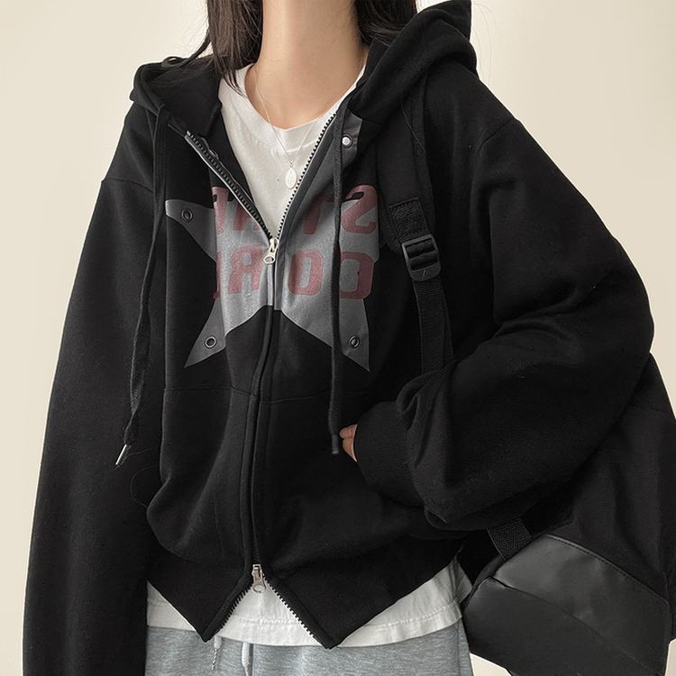 ビンテージスターフードジップアップ BLACK