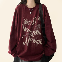 ビンテージレタリング長袖Tシャツ WINE