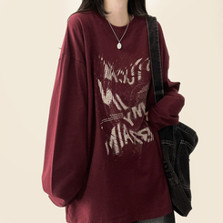 ビンテージレタリング長袖Tシャツ WINE