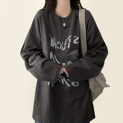 ビンテージレタリング長袖Tシャツ CHARCOAL