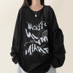 ビンテージレタリング長袖Tシャツ BLACK