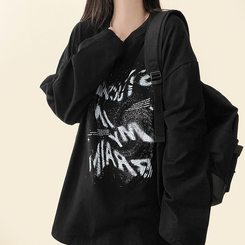 ビンテージレタリング長袖Tシャツ BLACK