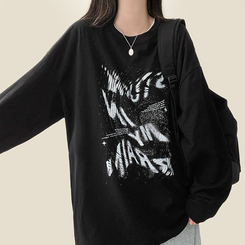 ビンテージレタリング長袖Tシャツ BLACK