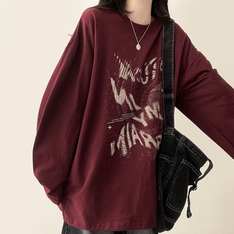 ビンテージレタリング長袖Tシャツ WINE