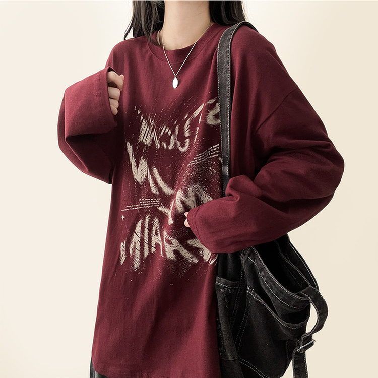 ビンテージレタリング長袖Tシャツ WINE