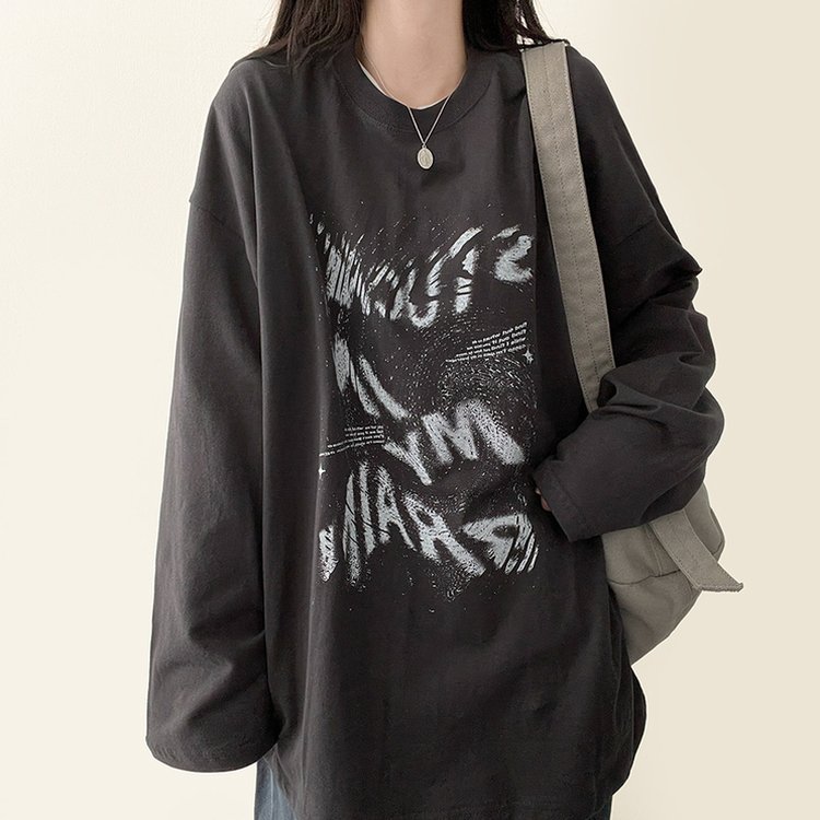 ビンテージレタリング長袖Tシャツ CHARCOAL