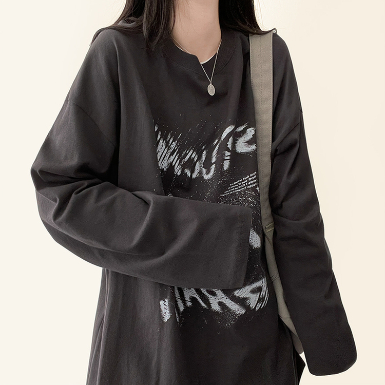 ビンテージレタリング長袖Tシャツ CHARCOAL