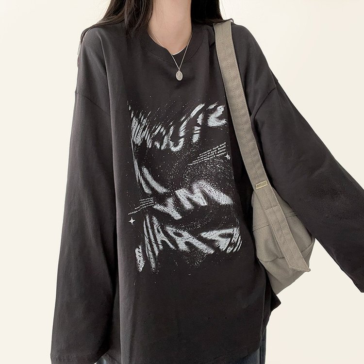 ビンテージレタリング長袖Tシャツ CHARCOAL