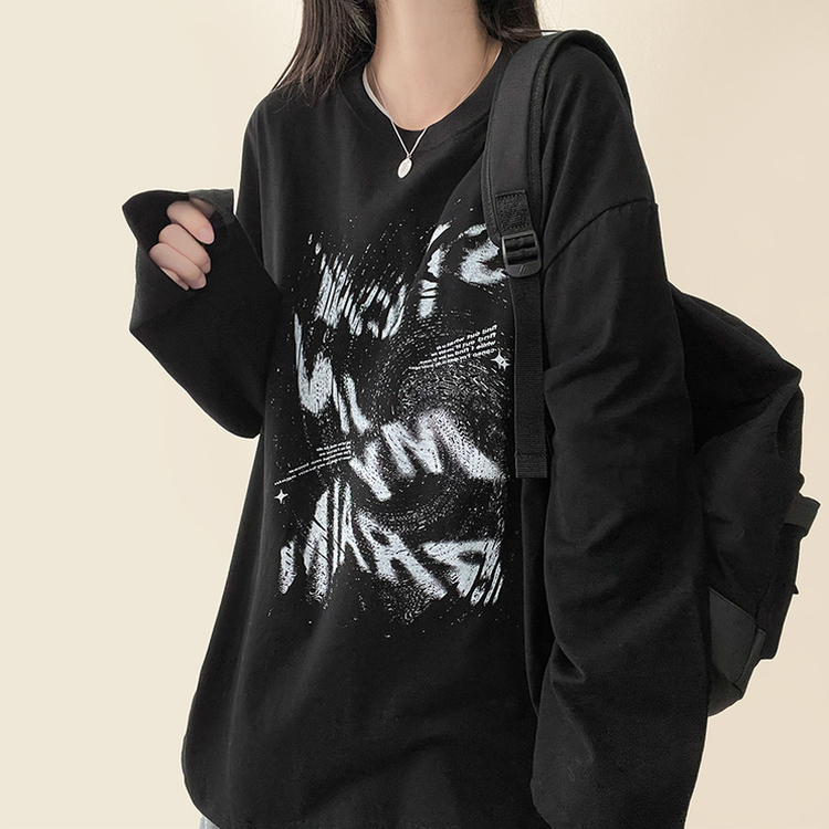 ビンテージレタリング長袖Tシャツ BLACK