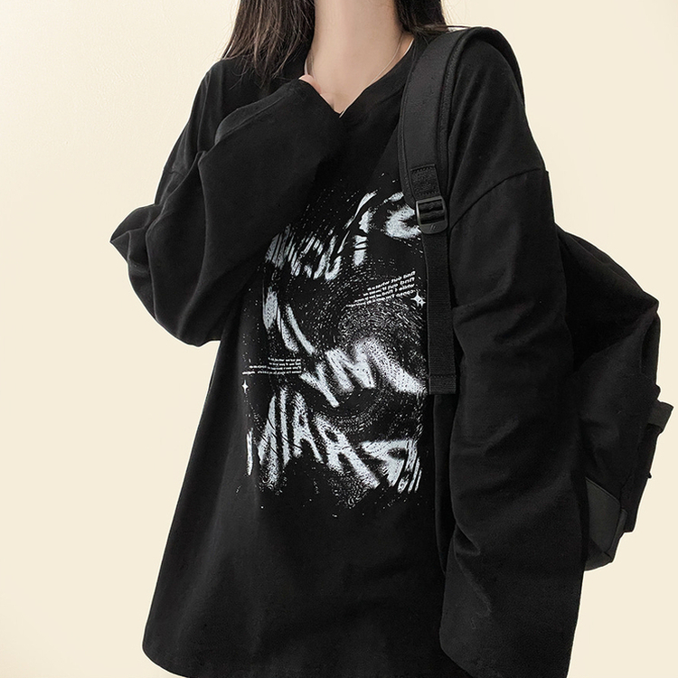 ビンテージレタリング長袖Tシャツ BLACK