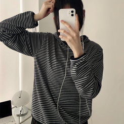 カジュアルボーダーフードT CHARCOAL