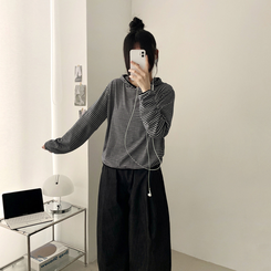 カジュアルボーダーフードT CHARCOAL