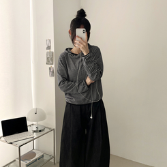 カジュアルボーダーフードT CHARCOAL