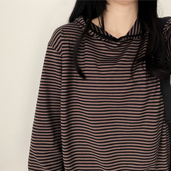 カジュアルボーダーフードT DEEP BEIGE