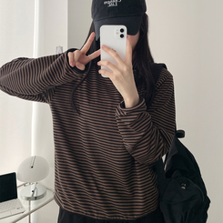 カジュアルボーダーフードT DEEP BEIGE