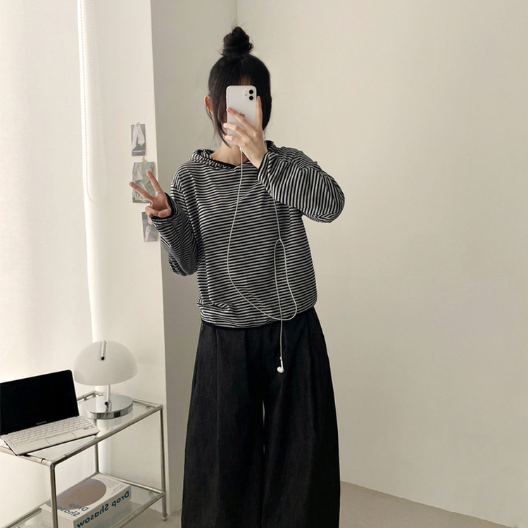 カジュアルボーダーフードT CHARCOAL