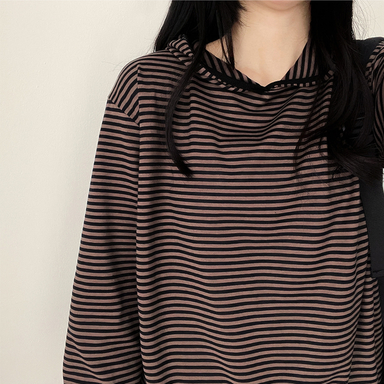 カジュアルボーダーフードT DEEP BEIGE