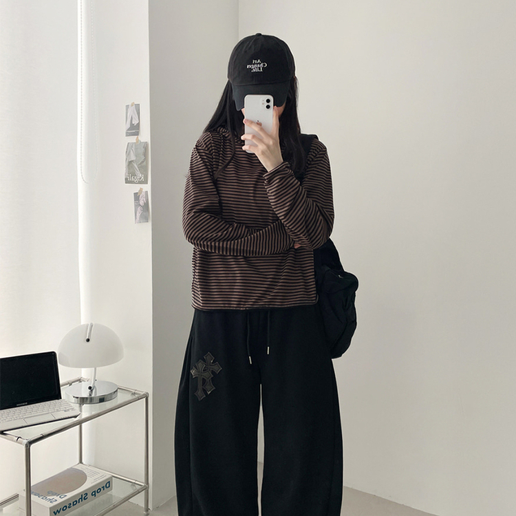 カジュアルボーダーフードT DEEP BEIGE