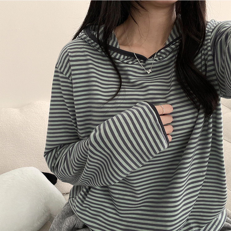 カジュアルボーダーフードT MINT