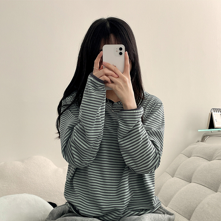 カジュアルボーダーフードT MINT