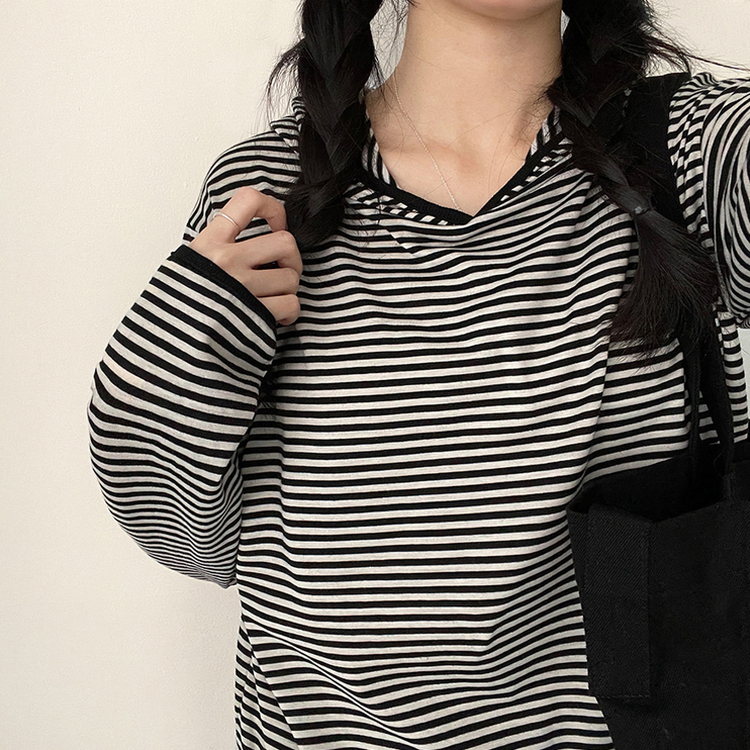 カジュアルボーダーフードT LIGHT BEIGE