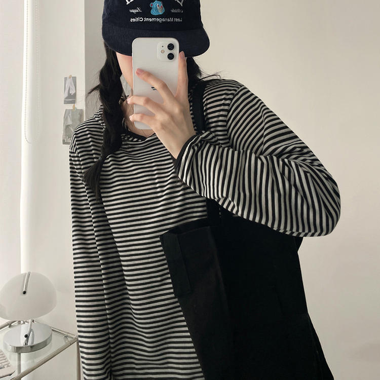 カジュアルボーダーフードT LIGHT BEIGE