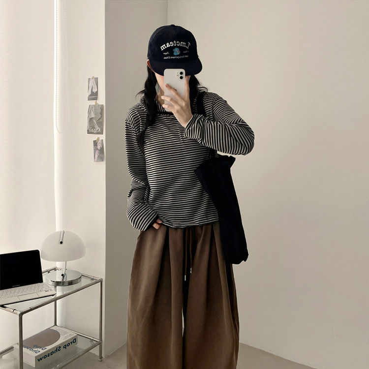 カジュアルボーダーフードT LIGHT BEIGE