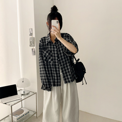 ベーシックチェックシャツ(5color) BLACK