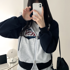 ラグランクロップドフードジップアップ NAVY