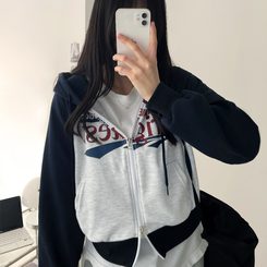 ラグランクロップドフードジップアップ NAVY