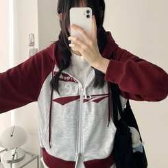 ラグランクロップドフードジップアップ WINE