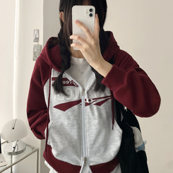 ラグランクロップドフードジップアップ WINE