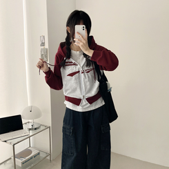 ラグランクロップドフードジップアップ WINE