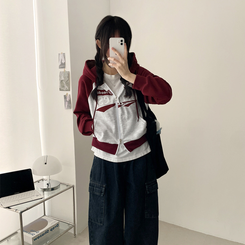 ラグランクロップドフードジップアップ WINE