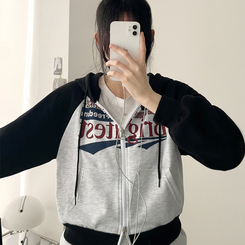 ラグランクロップドフードジップアップ BLACK