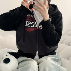 ラグランクロップドフードジップアップ CHARCOAL