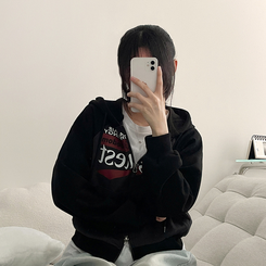 ラグランクロップドフードジップアップ CHARCOAL