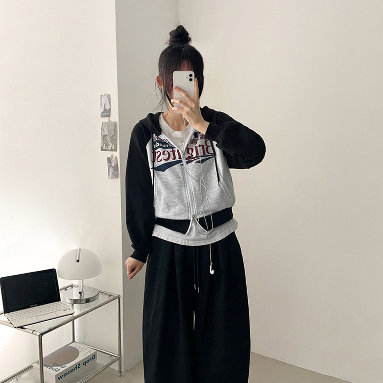 ラグランクロップドフードジップアップ BLACK