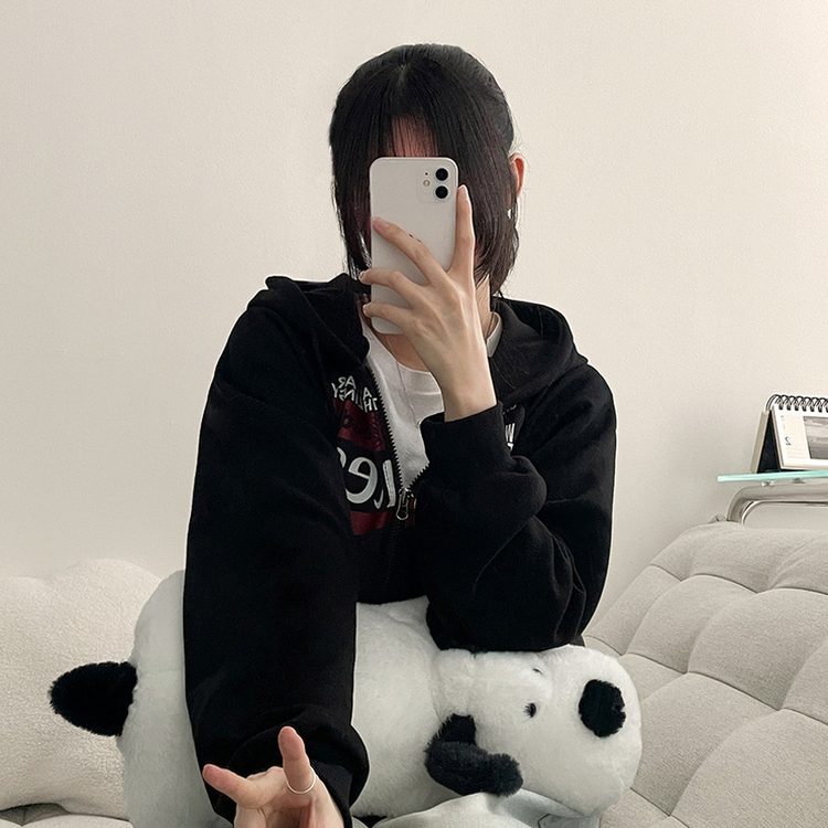 ラグランクロップドフードジップアップ CHARCOAL