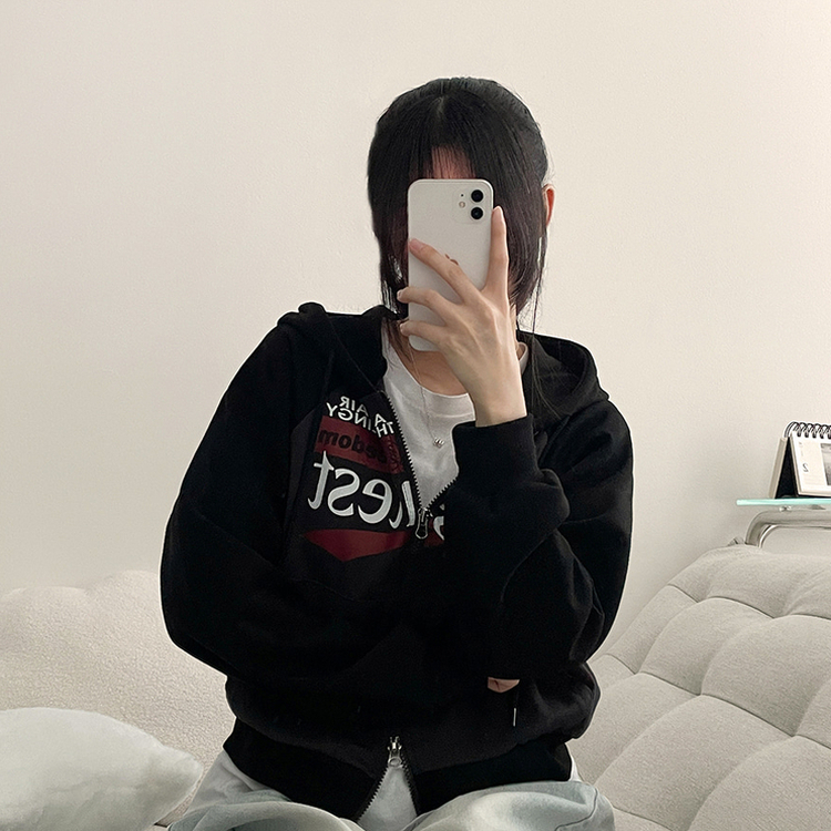 ラグランクロップドフードジップアップ CHARCOAL