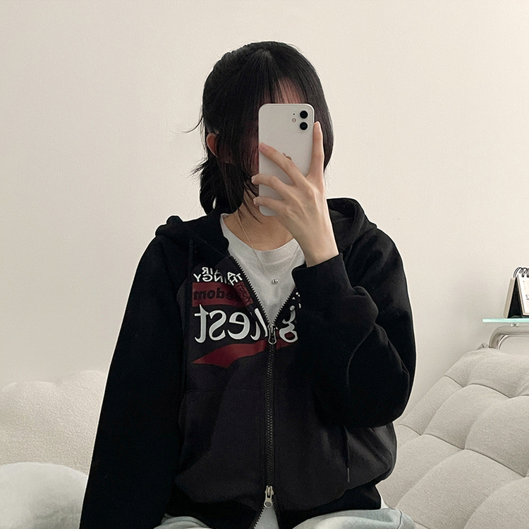 ラグランクロップドフードジップアップ CHARCOAL