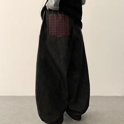 チェックポケットバルーンパンツ BLACK DENIM